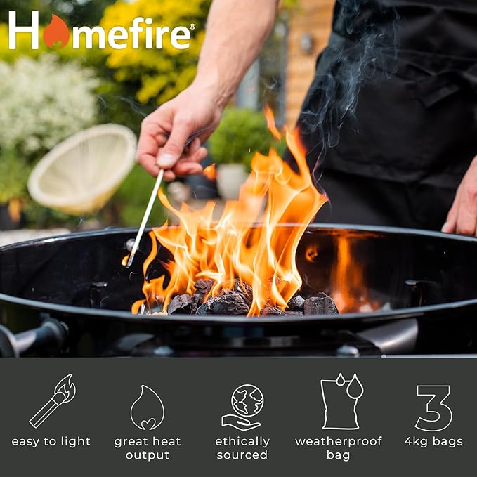 Homefire Lumpwood Charcoal 4kg – Premium BBQ Fuel for High Heat & Clean Burn 2PACK