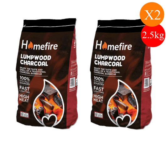 Homefire Lumpwood Charcoal 2.5kg – Fast-Lighting, High-Heat BBQ Fuel 2PACK