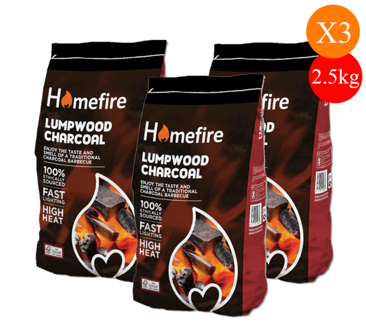Homefire Lumpwood Charcoal 2.5kg – Fast-Lighting, High-Heat BBQ Fuel 3PACK