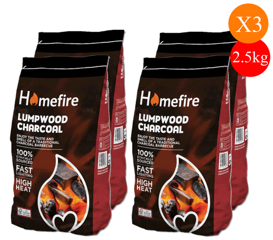 Homefire Lumpwood Charcoal 2.5kg – Fast-Lighting, High-Heat BBQ Fuel 4PACK