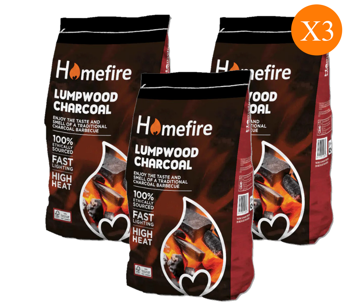 Homefire Lumpwood Charcoal 4kg – Premium BBQ Fuel for High Heat & Clean Burn 3PACK