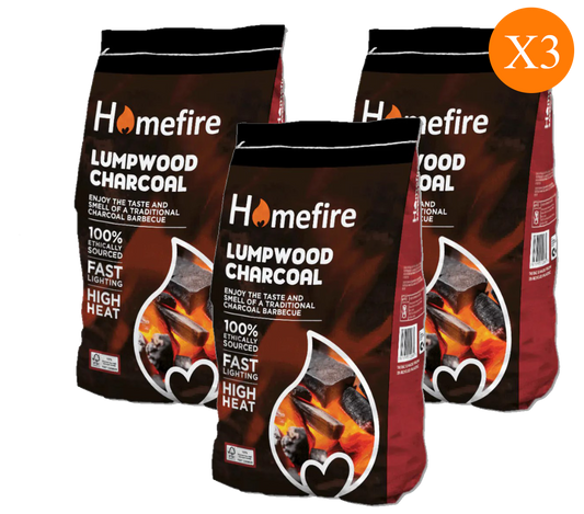 Homefire Lumpwood Charcoal 4kg – Premium BBQ Fuel for High Heat & Clean Burn 3PACK