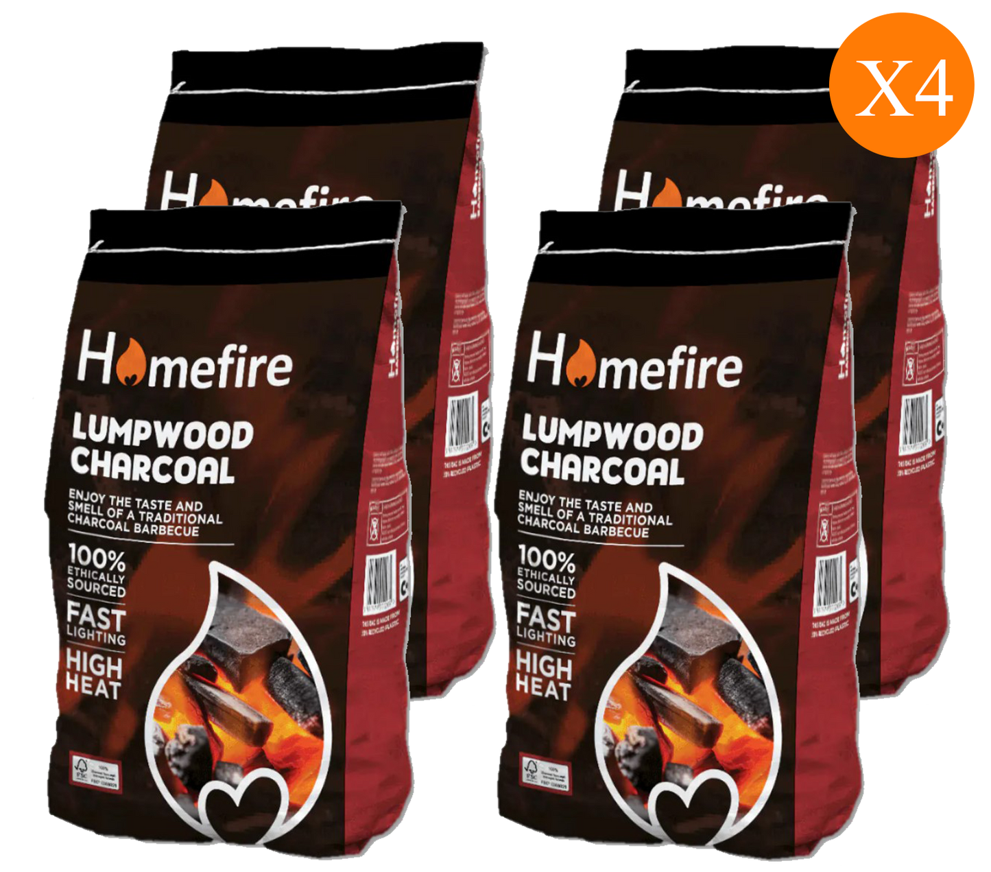 Homefire Lumpwood Charcoal 4kg – Premium BBQ Fuel for High Heat & Clean Burn 4PACK