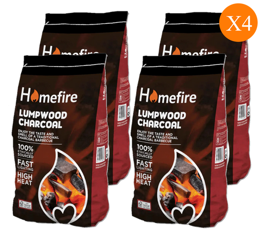 Homefire Lumpwood Charcoal 4kg – Premium BBQ Fuel for High Heat & Clean Burn 4PACK